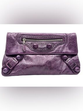 Balenciaga Purple Envelope Clutch | Classic Hardware | Distressed Leather
